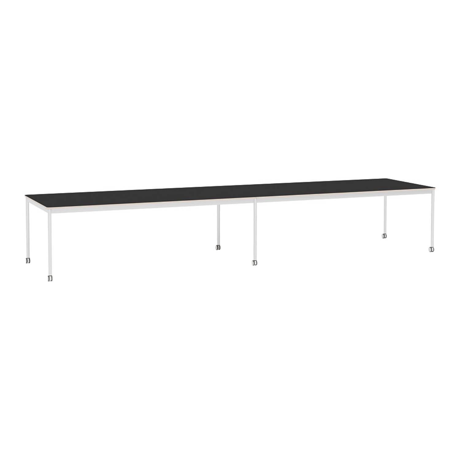 Base Table with Castors: Large + 173.2" x 43.3" + Black Nanolaminate + Plywood Edge + White