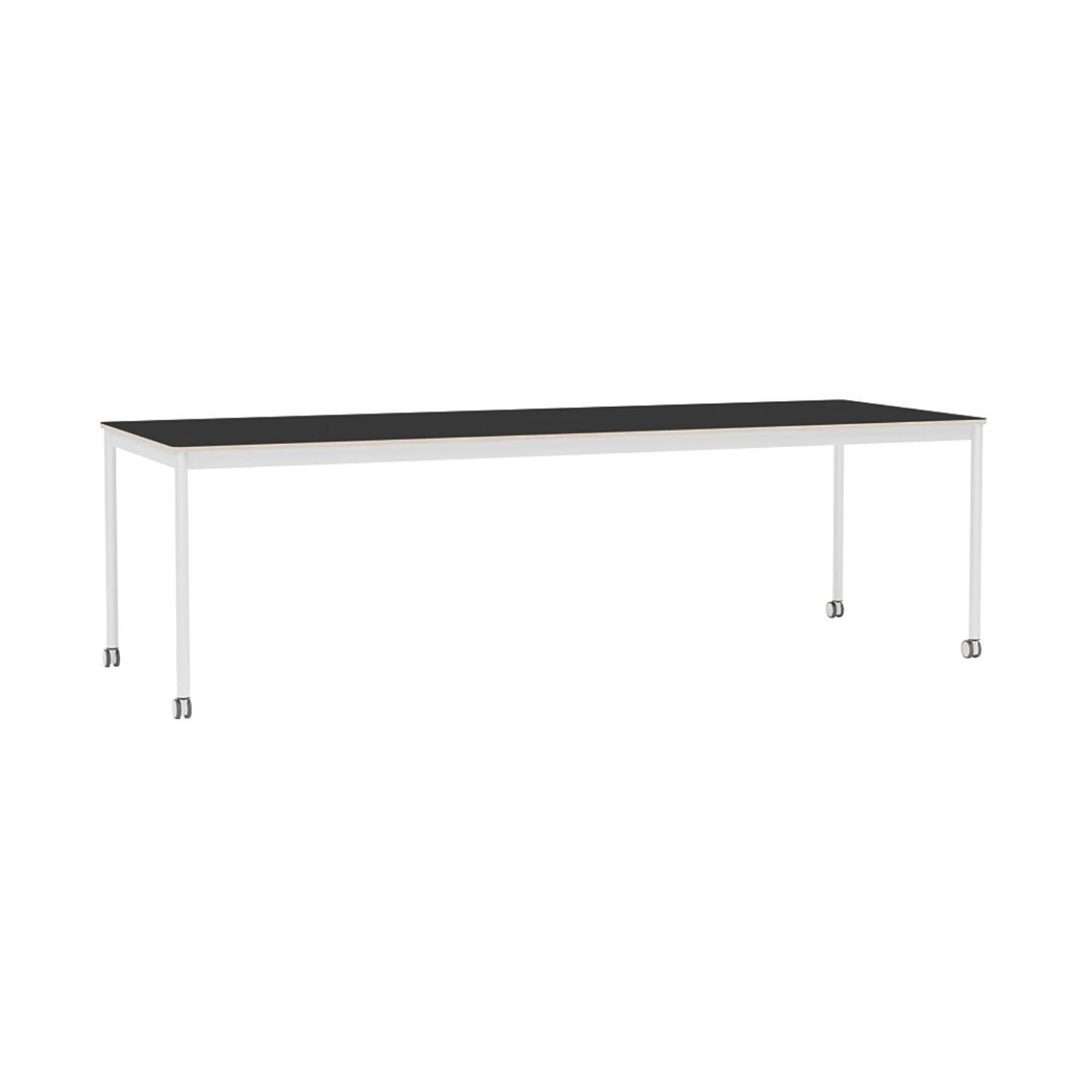 Base Table with Castors: Large + 98.4" x 35.4" + Black Nanolaminate + Plywood Edge + White