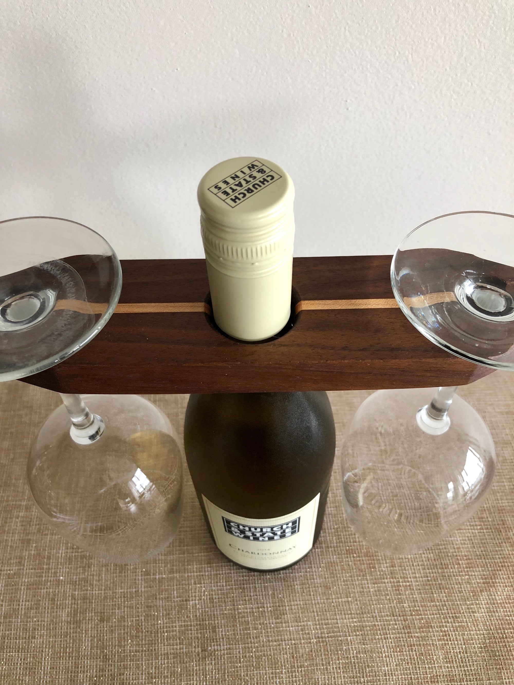 Rounded Wood Bottle Two Wine Glass Holder Kura The World