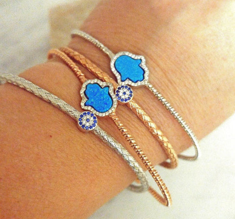 blue opal hamsa bracelet for luck