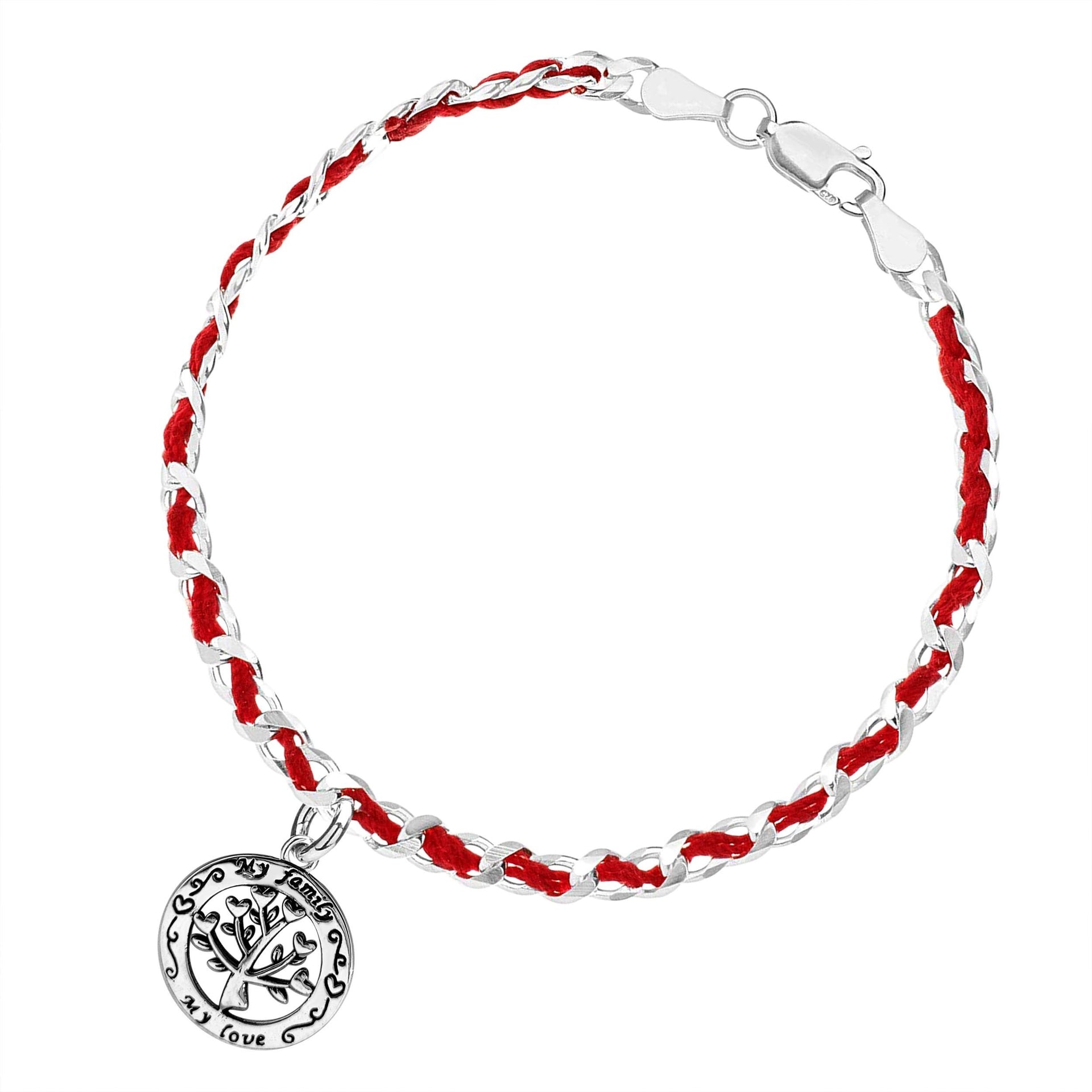 Red String Bracelet with Diamond Bezel in 14k Gold