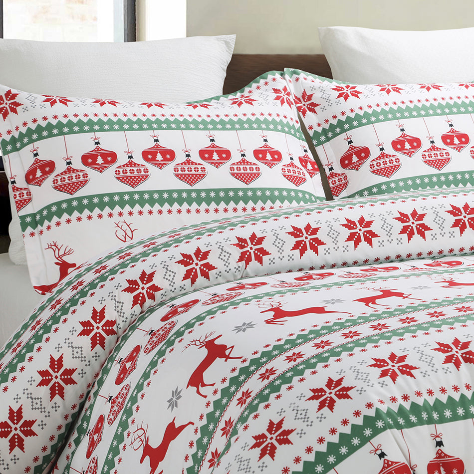 Vaulia Duvet Cover Set Design For Christmas Season Red Green