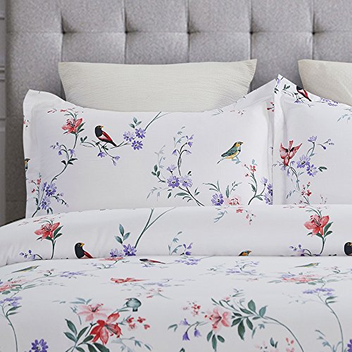 Vaulia 100 Percent Cotton Duvet Cover Sets White Flower And Birds