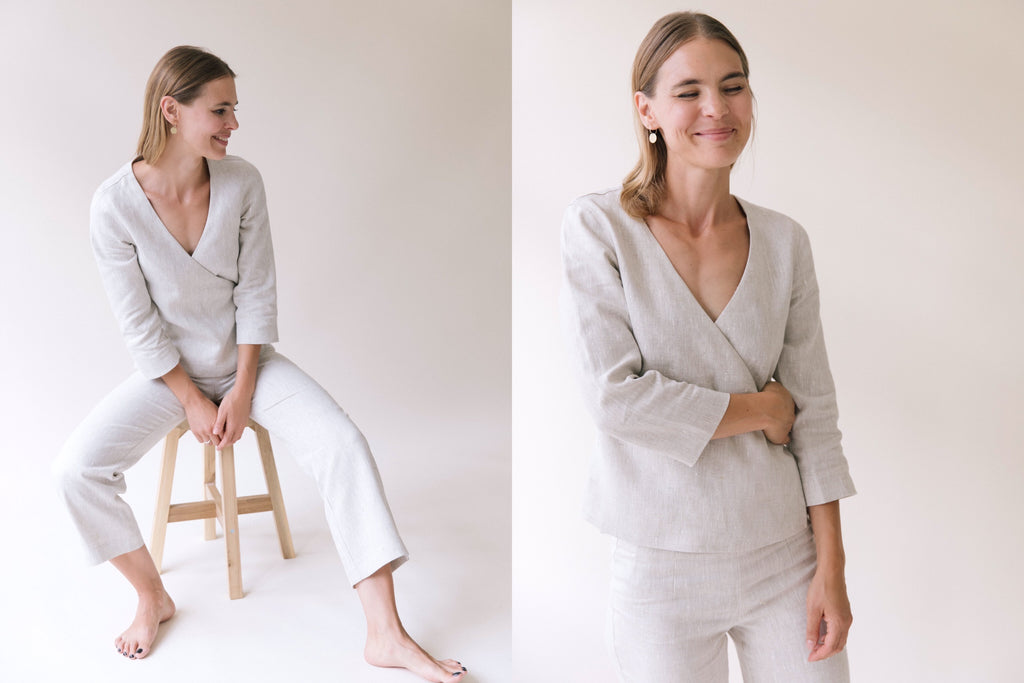 LINEN WRAP TOP LINEN PANTS WORKWEAR