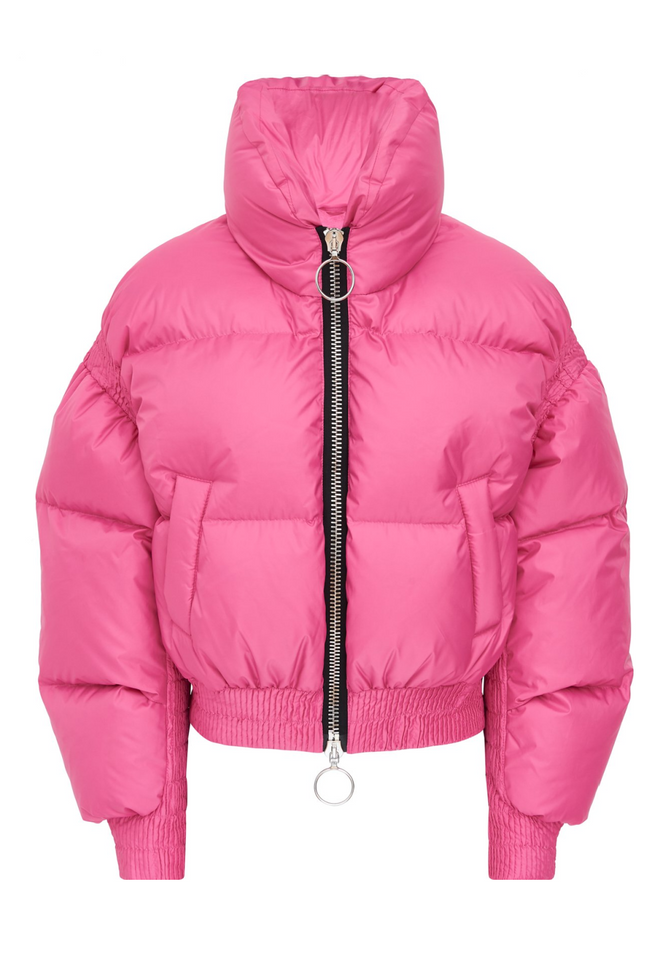 pink cropped puffer jacket