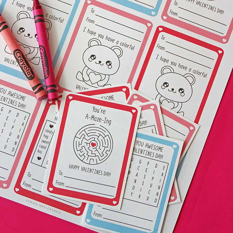 Free Printable Valentine's Day Cards with Games and Coloring 