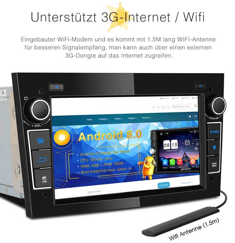 Head Unit Car Audio Android 8.0 Auto-Stereo / Radio für Opel / Vauxhall Corsa Astra Vivaro Antara Zafira Meriva Vectra Doppel-DIN-7-Zoll-Touchscree