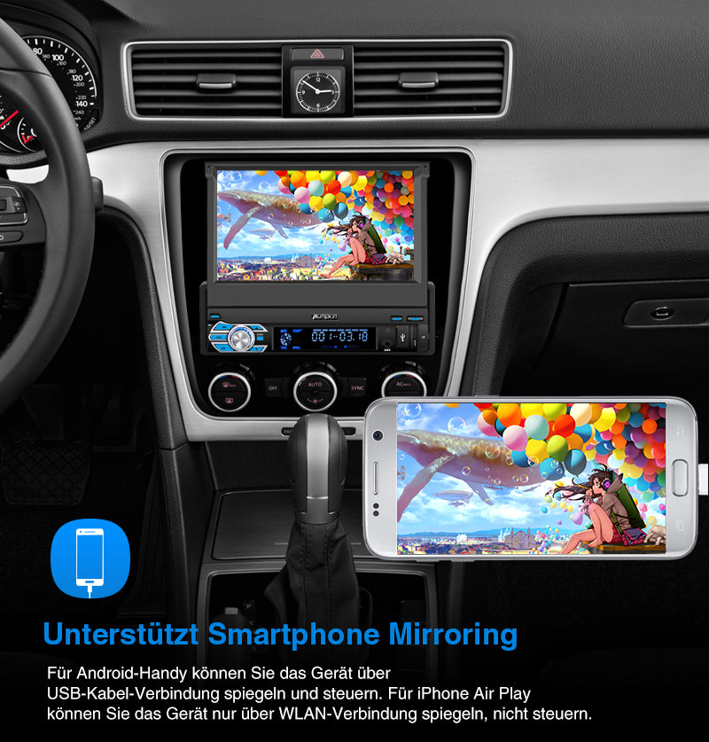 Pumpkin Android 9.0 Universal 1 Din Autoradio mit 7 Zoll Ausklappbarem Bildshirm und Navi Bluetooth, Unterstützt Rückfahrkamera DAB+ Mirrorlink Android Auto WiFi USB SD