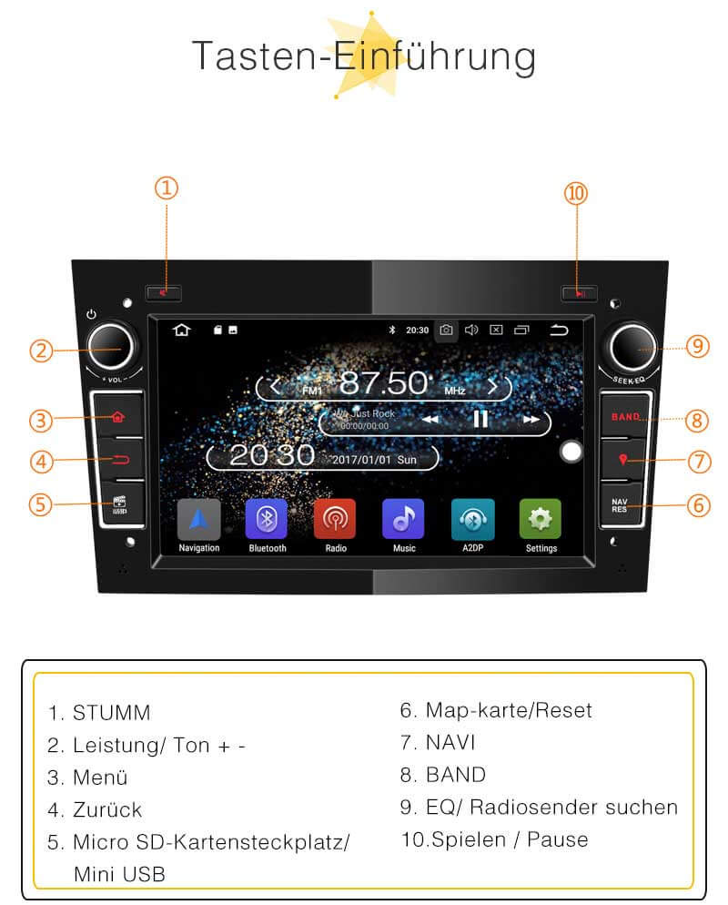 Head Unit Car Audio Android 8.0 Auto-Stereo / Radio für Opel / Vauxhall Corsa Astra Vivaro Antara Zafira Meriva Vectra Doppel-DIN-7-Zoll-Touchscree