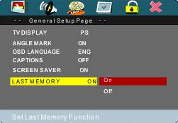 The last memory function of the DVD player