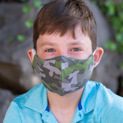 Boy wearing BooginHead Camo face mask