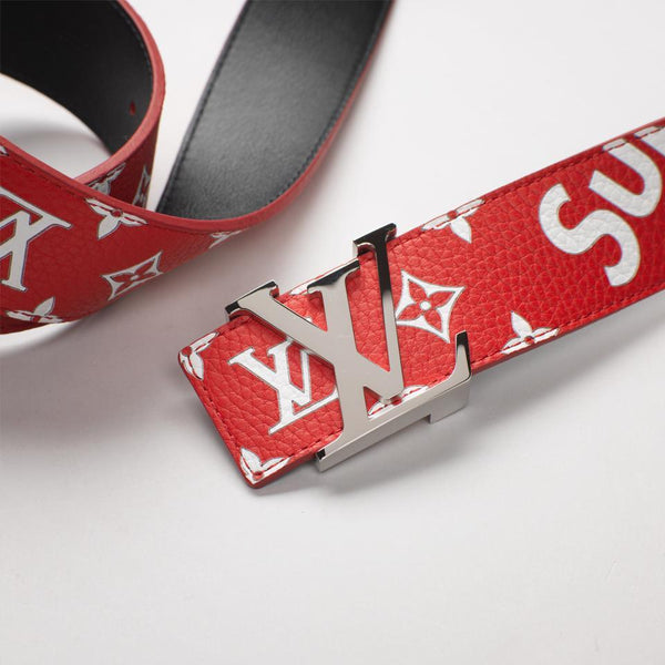 Louis Vuitton x Supreme LV x Supreme New Ultra Rare Red 110/44 Monogram Initiales Belt 129lv21