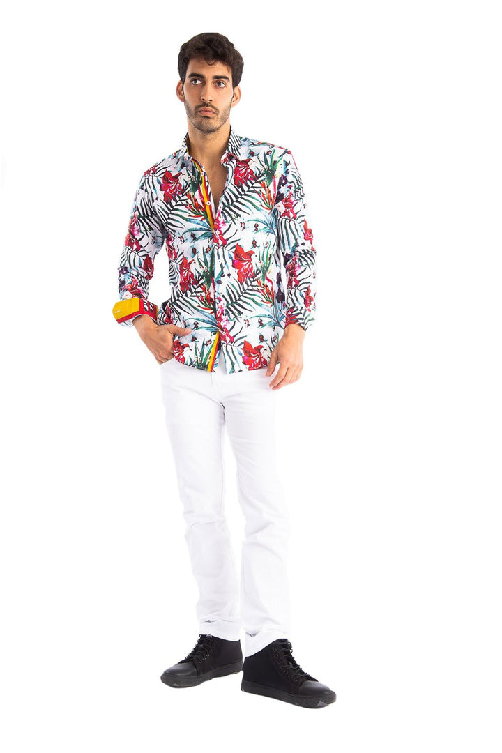 Barabas Men's Floral Print Multi Color Button Down Long Sleeves Shirts CP4001