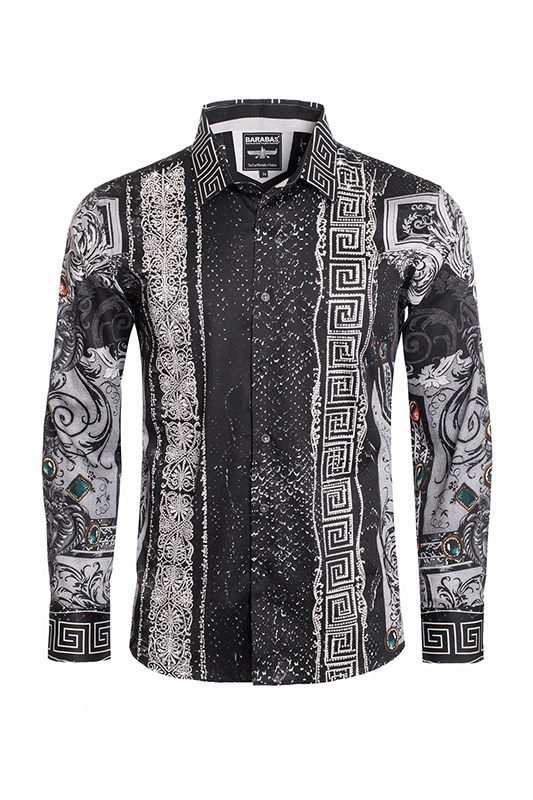 BARABAS Men's Black Snake Greek Pattern Rhinestone dress Shirts SPR962 ...