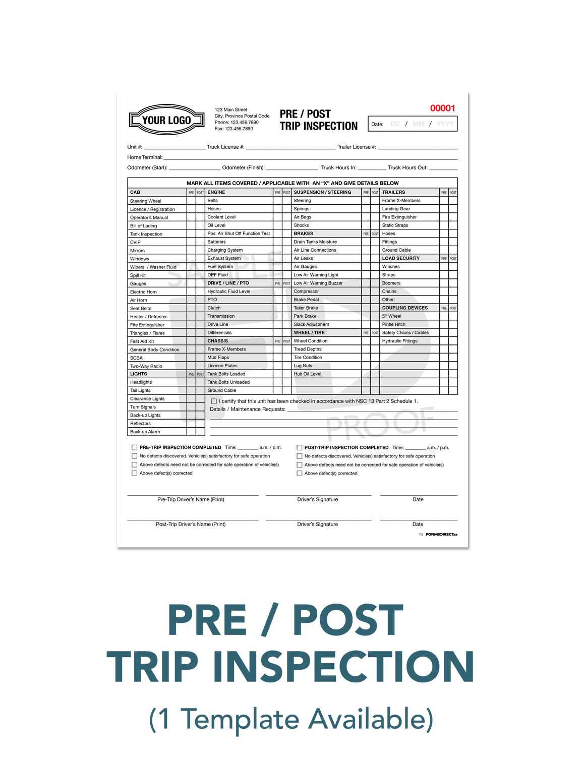 Heavy Vehicle Inspection PreUse Truck Inspection Checklist Forms