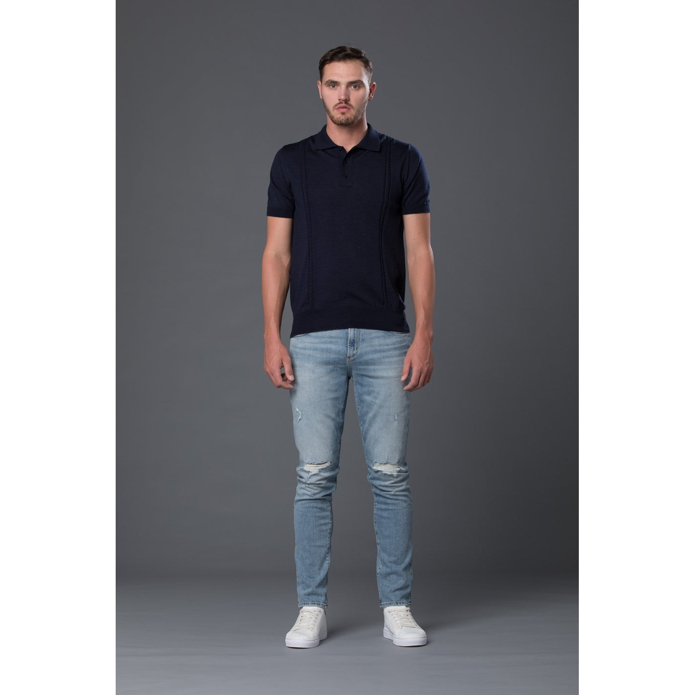 Navy Cable Knit Polo