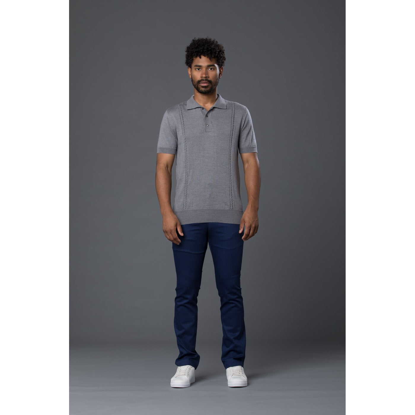 Grey Cable Knit Polo