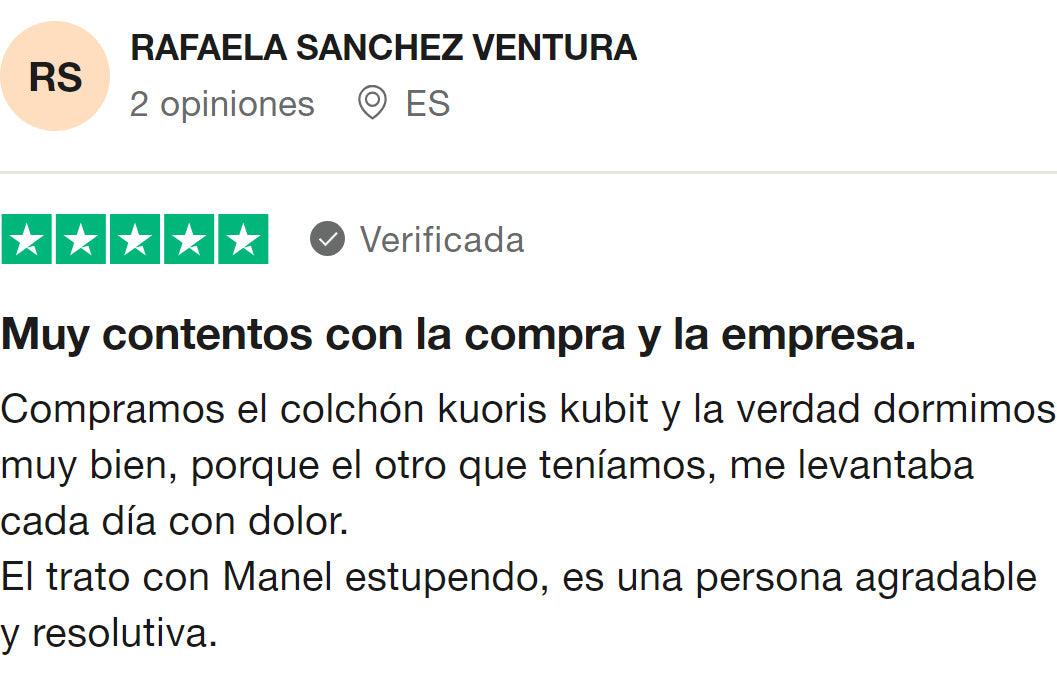 Muy contentos con la compra y la empresa. Colchoneria F.J Opinion Trustpilot Colchon Kubik