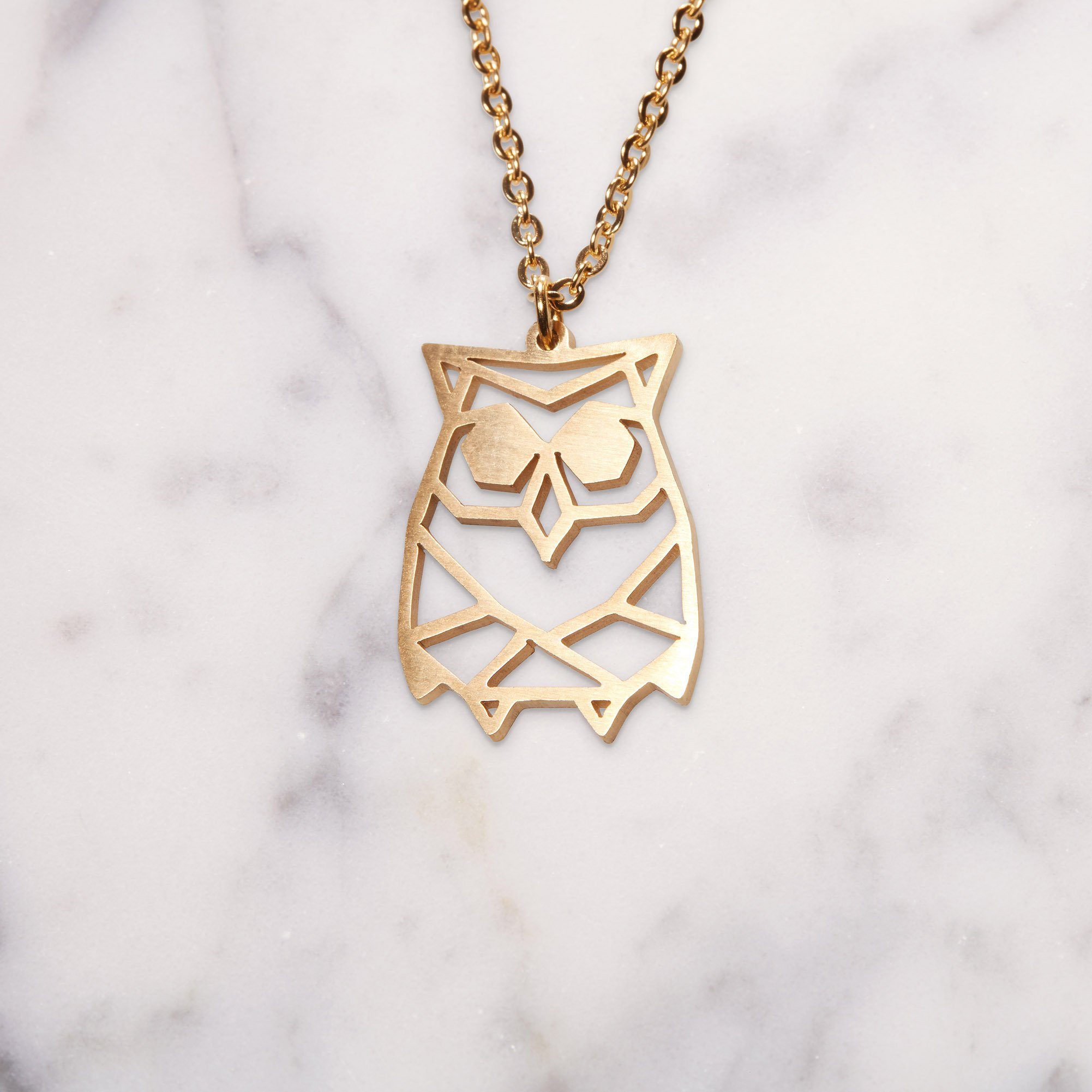 Owl Gold Origami Necklace La Menagerie