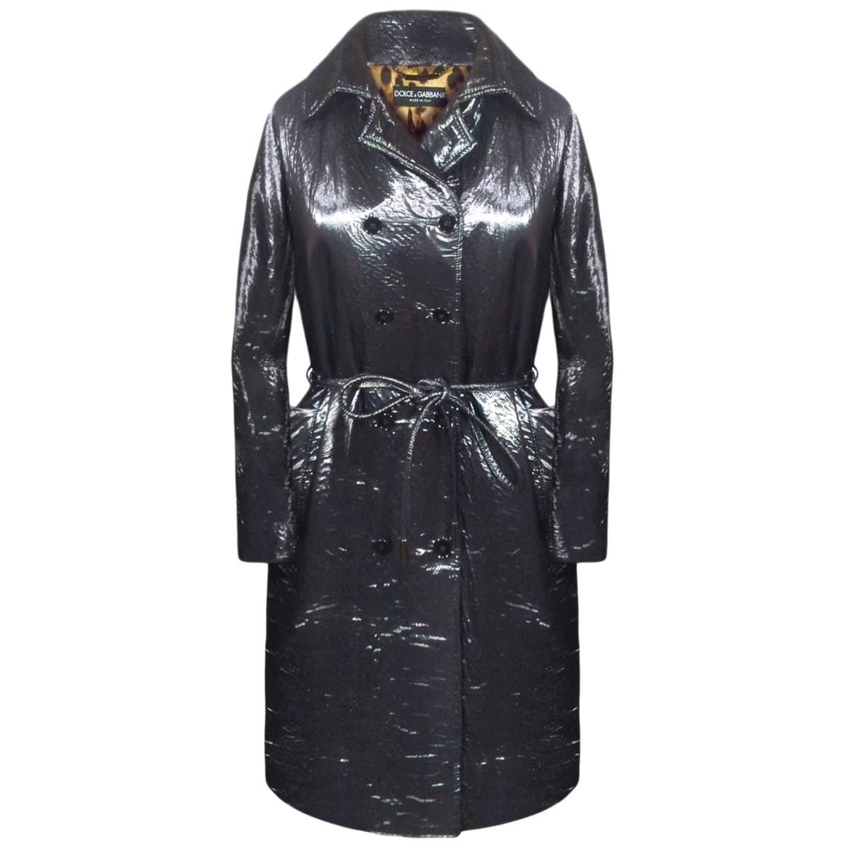 GABBANA Gray Metallic Trench Coat 