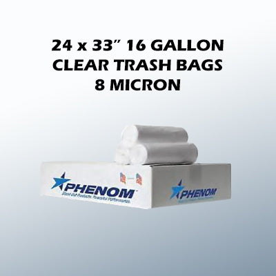 24 x 33 16 Gallon 1mil Clear Trash Bags 500/cs