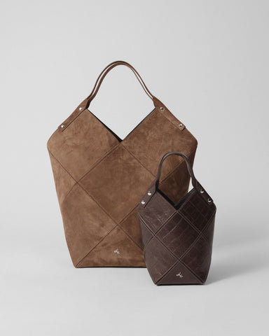 brown suede tote and brown croc emboss mini tote