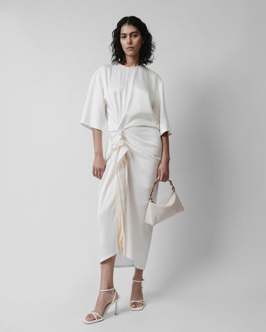 white t-shirt dress with draping
