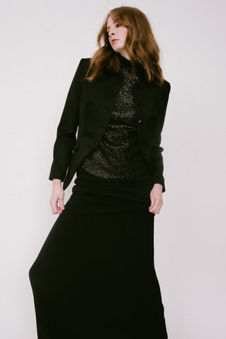 black jacket and skirt