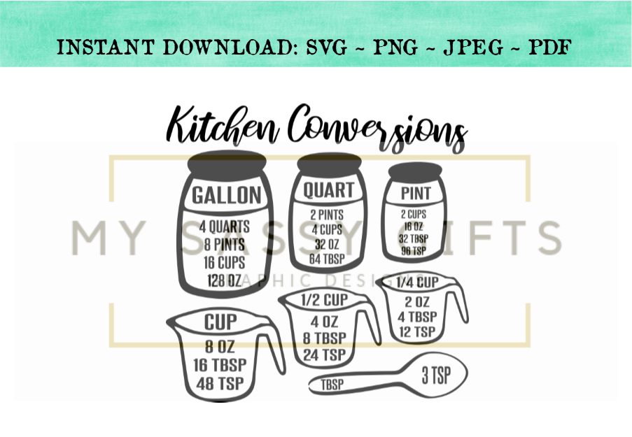 Download Kitchen Conversion Chart or Measurement Cheat Sheet SVG ...