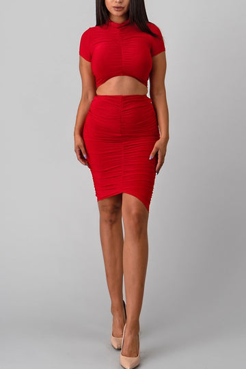 red two piece set skirt