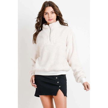 Teddy Fleece Half Zip Pullover - White