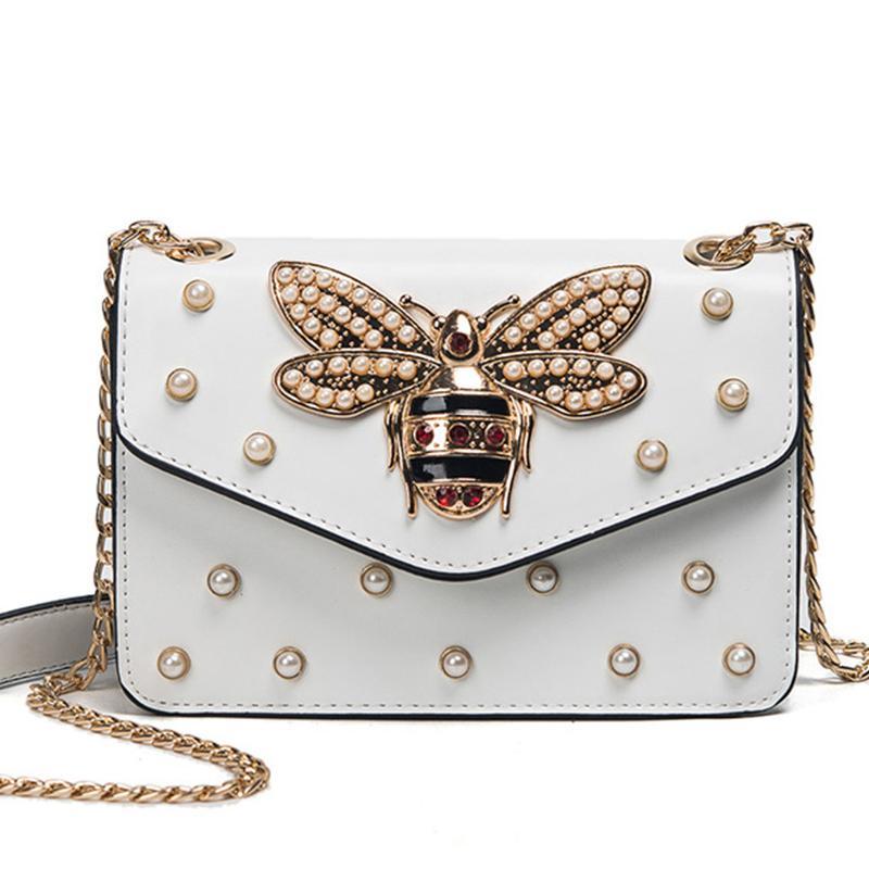 Rhinestones Bee PU Leather Shoulder Bag