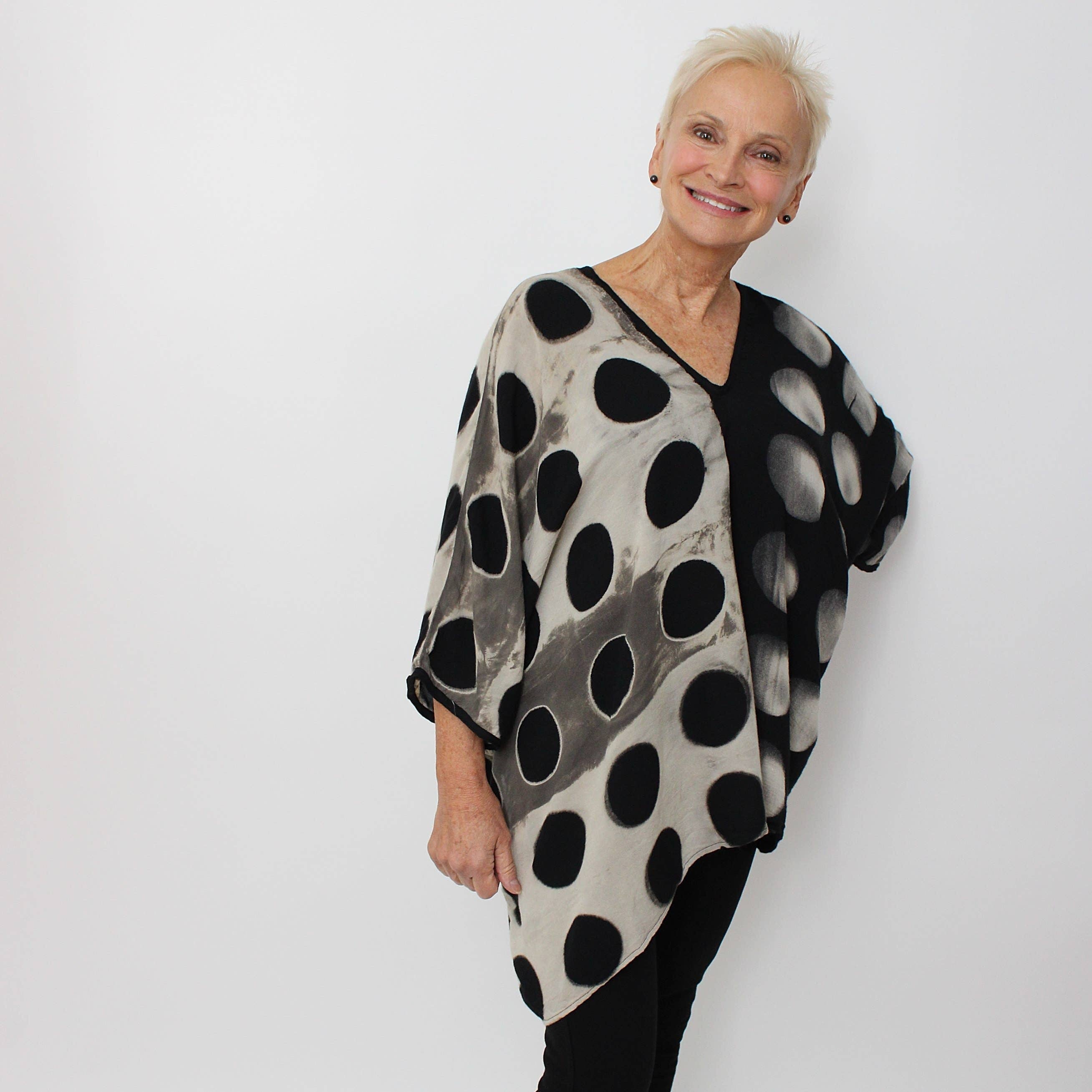 Positive and Negative Polka Dot Rayon Top