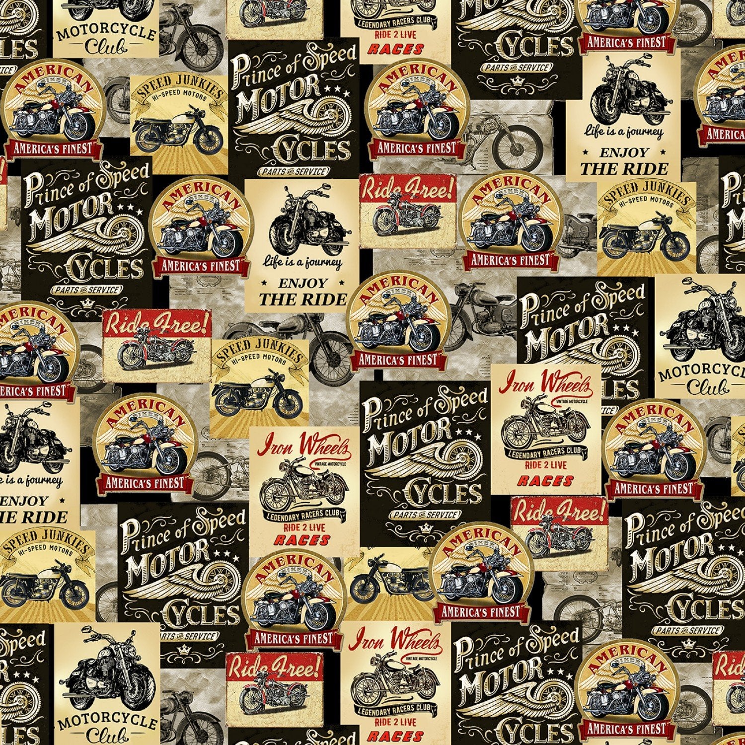 Motorcycle Fabric by the Yard or Half Yard, Enjoy the Ride, Motorcycle