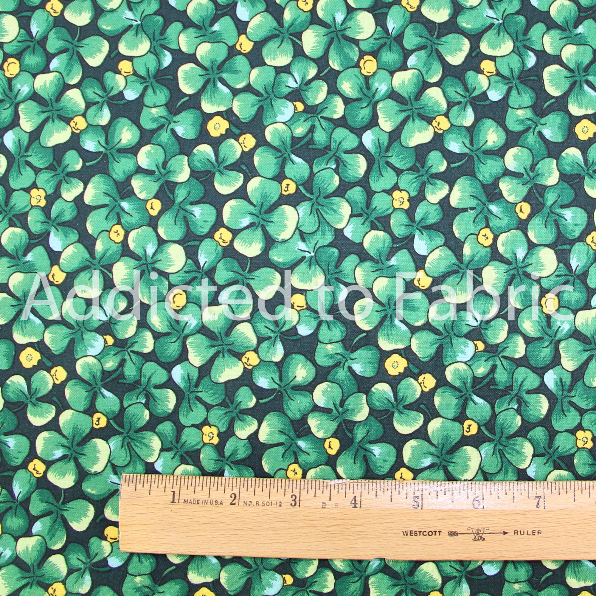 St. Patrick's Day Fabric by the Yard or Half Yard, Clovers on Black ...