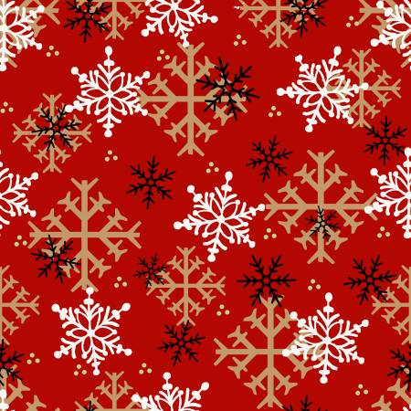Timber Gnomies, Red Snowflakes Fabric by the Yard or Half Yard, Henry ...