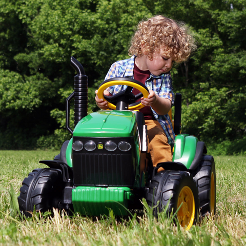 Electric John Deere Ride-on toy tractor and trailer