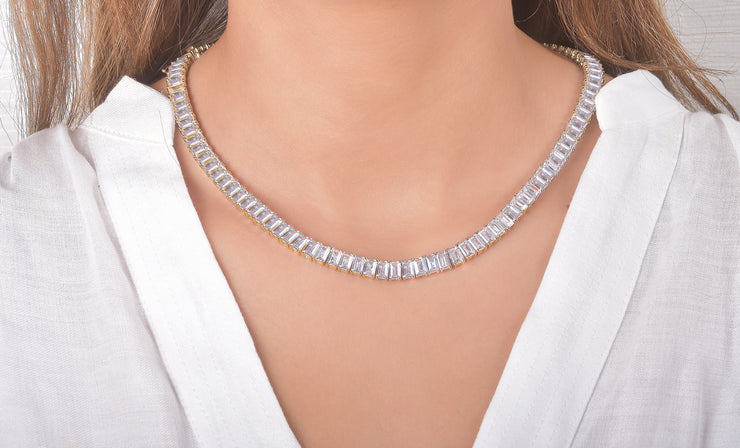 Luxury Emerald Cut Tennis Necklace Made 