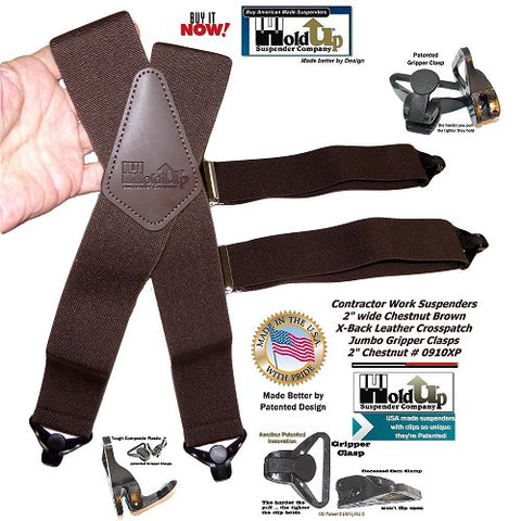 Holdup Chestnut Brown Holdup Work X-back Suspenders with Patented Gripper Clasps