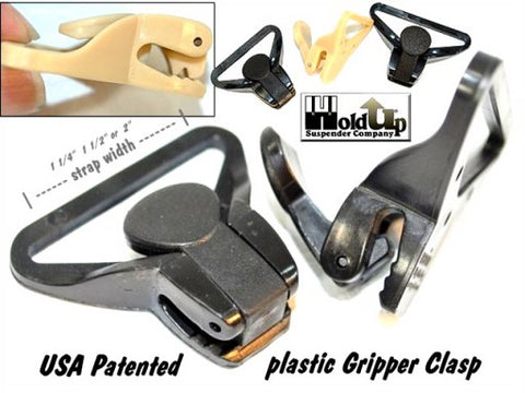 Patented USA made Holdup Suspender Company no-slip clips and Gripper clasps