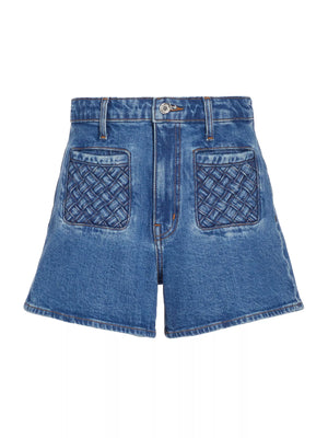 Luna High Rise Short w/ Woven Pockets in Atlantic - Nines Apparel