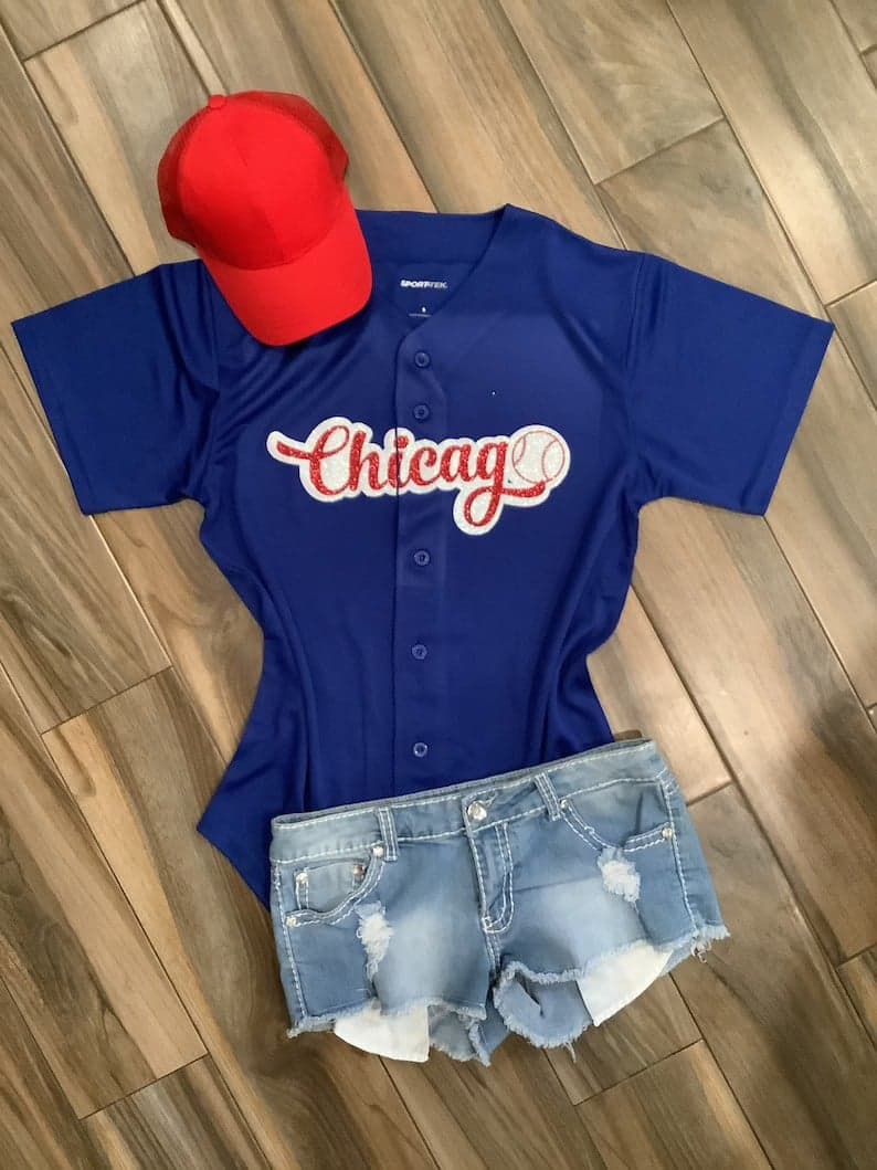 Lulu Grace Designs Chicago Glitter Jersey: Baseball Fan Gear & Apparel for Women L / Unisex Tee