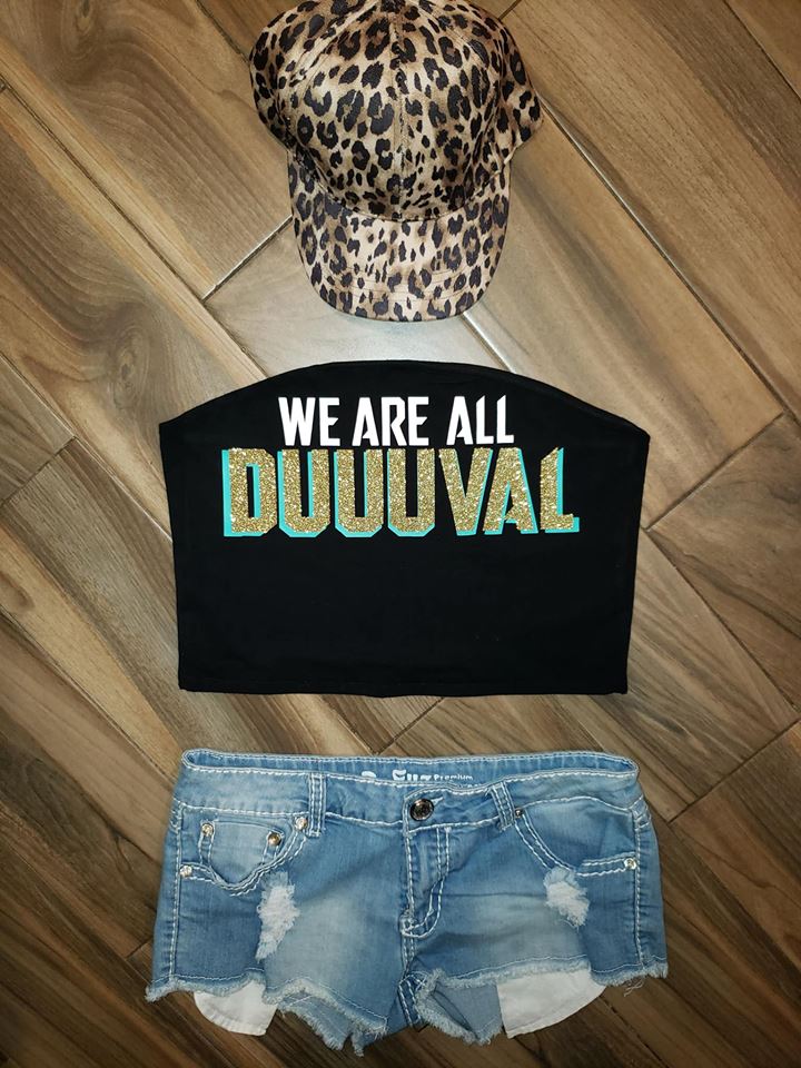 Lulu Grace Designs Jacksonville Jaguars We Are All Duval Glitter Shirt: NFL Football Fan Gear & Apparel L / Ladies V-Neck Tee