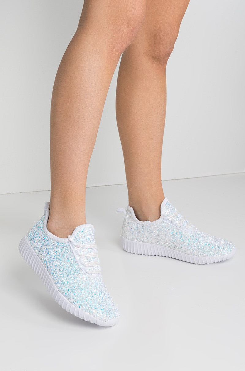White Glitter Glam Sneakers – LuLu 