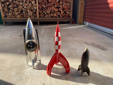 Silver Rocket Clock, Checkered Red-White Rocket, Small Silver Rocket