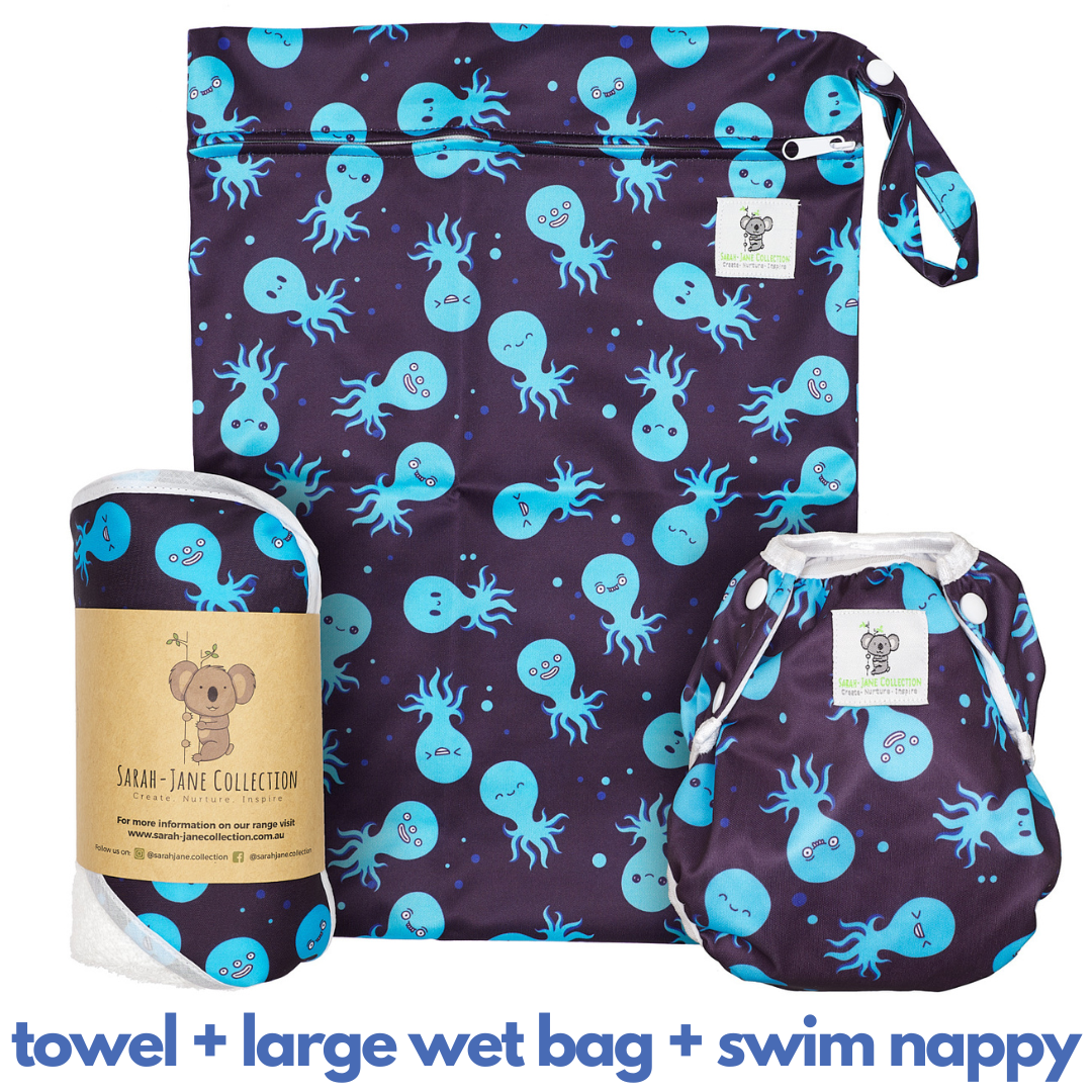 Waterproof Lined Drawstring Swimming Bag – Blue bear – Sarah Jane