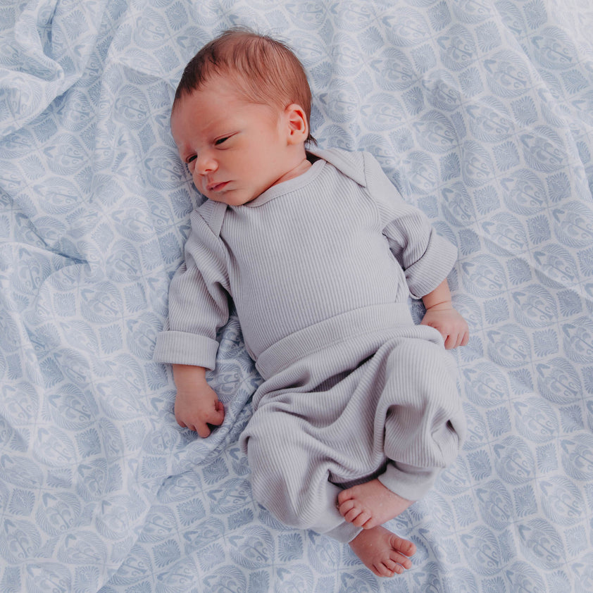 100% Certified Organic Cotton Rib-Knit Autumn Baby Sleep Pants in Grey ...