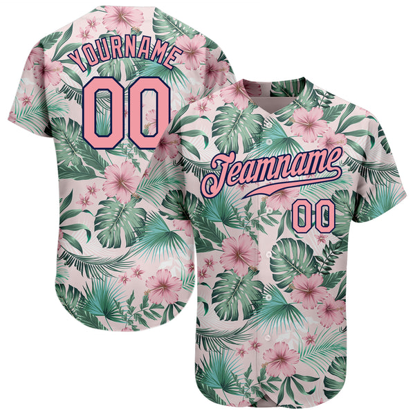 Custom 3D Pattern Baseball Jersey Black Black-Pink Design Tropical