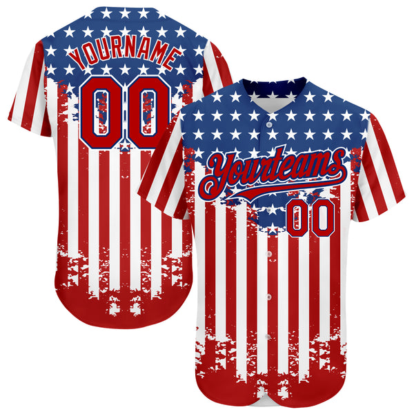 Custom Team Red Baseball Authentic Light Blue American Flag Fashion Jersey  White