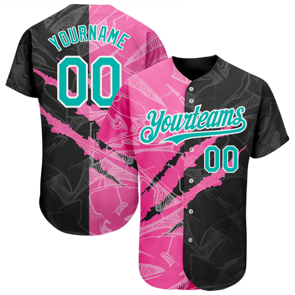 Custom Team Light Blue Baseball Authentic Black Jersey Pink